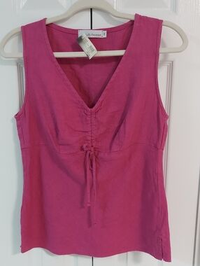 Cut Loose Linen Top, NEW! Size XS, Fuschia Pink, Sleeveless, Ruching